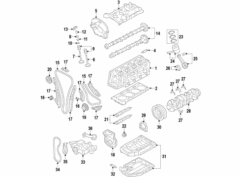 2009 Volkswagen CC Engine Parts, Mounts, Cylinder Head & Valves, Camshaft & Timing, Oil Cooler, Oil Pan, Oil Pump, Crankshaft & Bearings, Pistons, Rings & Bearings