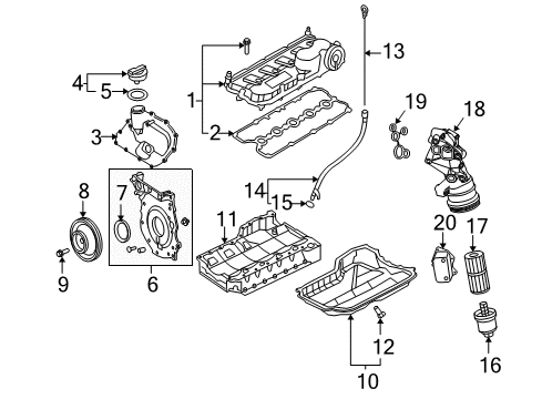2007 Volkswagen Beetle Engine Parts, Mounts, Cylinder Head & Valves, Camshaft & Timing, Oil Cooler, Oil Pan, Oil Pump, Crankshaft & Bearings, Pistons, Rings & Bearings