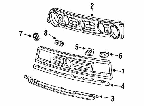 1988 Volkswagen Golf Grille Diagram for 165-853-653-E-01C