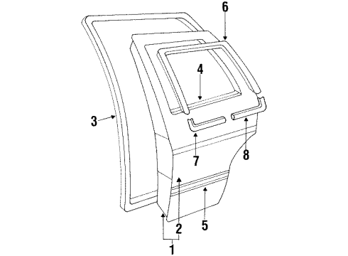 1992 Volkswagen Jetta Rear Door, Exterior Trim
