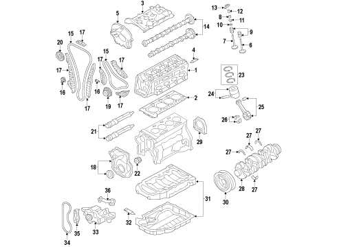 2008 Volkswagen Jetta Engine Parts, Mounts, Cylinder Head & Valves, Camshaft & Timing, Oil Pan, Oil Pump, Crankshaft & Bearings, Pistons, Rings & Bearings