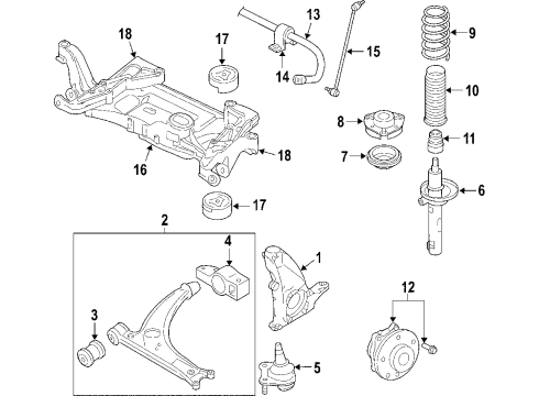 2006 Volkswagen GTI Front Suspension Components, Lower Control Arm, Stabilizer Bar