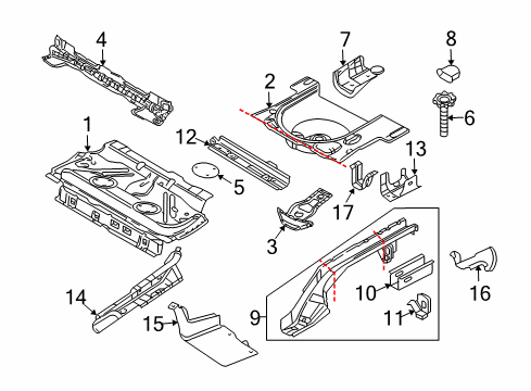2007 Volkswagen Beetle Rear Body - Floor & Rails Diagram 1