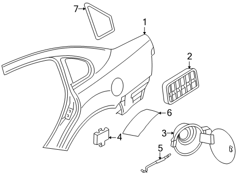 1998 Volkswagen Passat Quarter Panel & Components, Glass Diagram 1