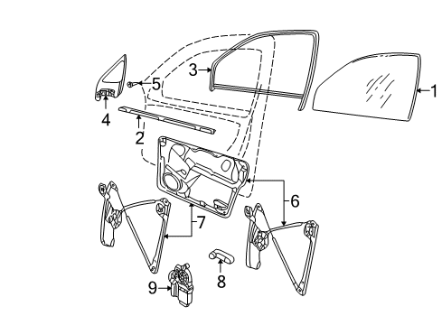 2002 Volkswagen Golf Window Guide Diagram for 1J3-837-432-A-B41