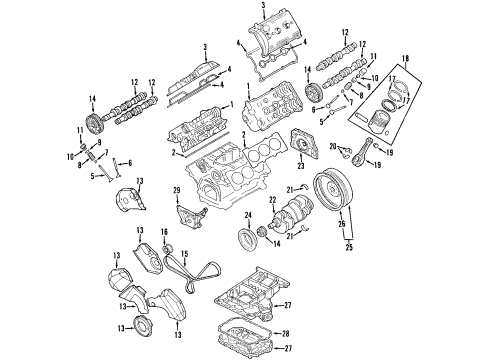 2005 Volkswagen Passat Engine Parts, Mounts, Cylinder Head & Valves, Camshaft & Timing, Variable Valve Timing, Oil Cooler, Oil Pan, Oil Pump, Crankshaft & Bearings, Pistons, Rings & Bearings