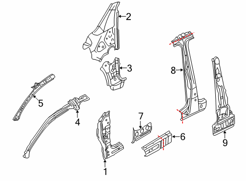 2006 Volkswagen GTI Hinge Pillar, Lock Pillar, Rocker