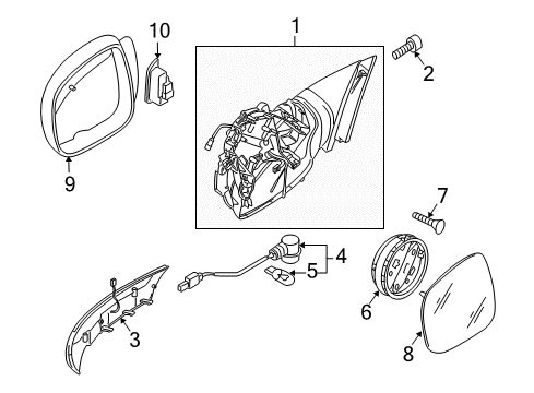 2010 Volkswagen Touareg Mirror Assembly Diagram for 7L6-857-507-GJ-9B9