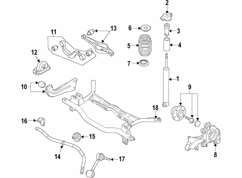 2019 Volkswagen e-Golf Rear Axle, Lower Control Arm, Upper Control Arm, Ride Control, Stabilizer Bar, Suspension Components