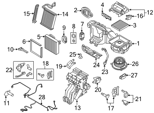 2016 Volkswagen e-Golf A/C Evaporator & Heater Components Diagram 1