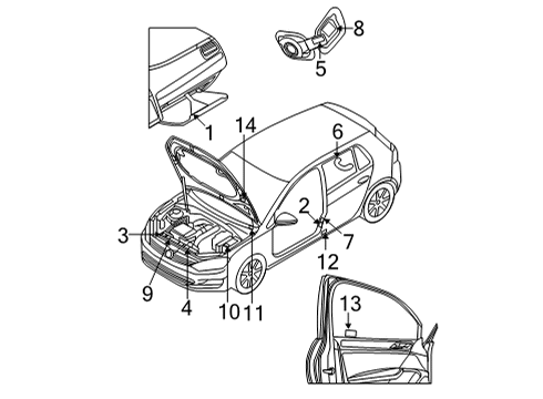 2021 Volkswagen Golf Caution Label Diagram for 8E0-010-352-P