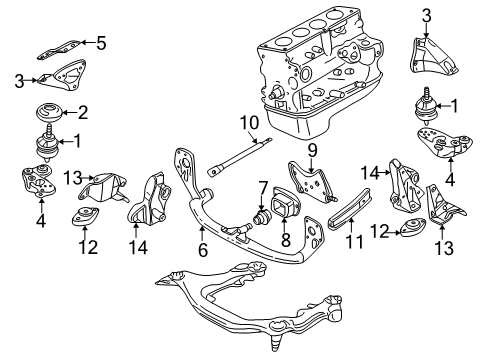 1998 Volkswagen Passat Engine & Trans Mounting Diagram 1