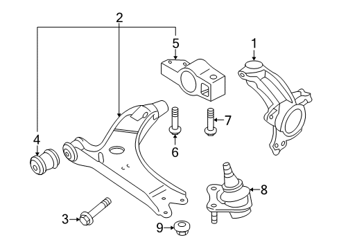 2013 Volkswagen Golf R Front Suspension, Control Arm, Stabilizer Bar Diagram 1