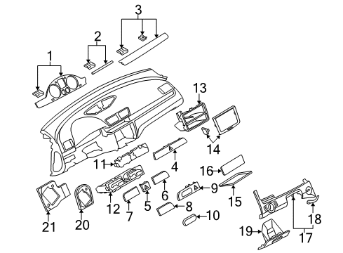 2008 Volkswagen Passat Cluster Bezel Diagram for 3C1-858-335-BF-3F4