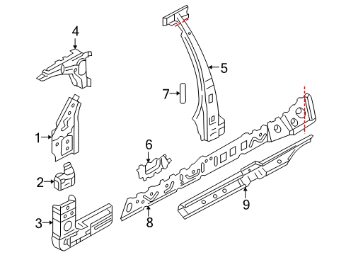 2005 Volkswagen Passat Center Pillar & Rocker, Rocker Panel, Hinge Pillar Diagram 1