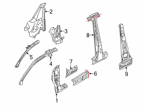 2011 Volkswagen GTI Hinge Pillar, Lock Pillar, Rocker
