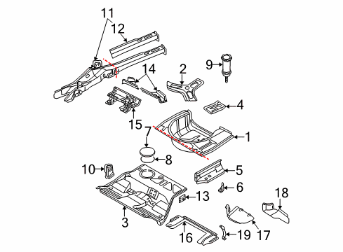 2005 Volkswagen Passat Rear Body - Floor & Rails Diagram 3