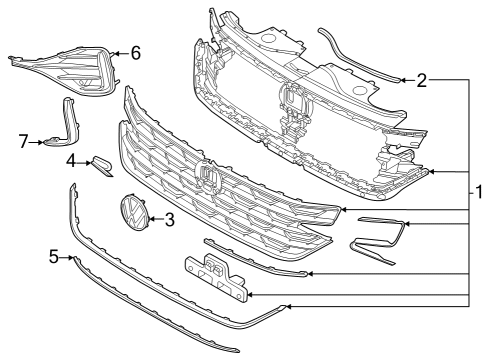 2024 Volkswagen Atlas Cross Sport Grille Assembly Diagram for 3CM-853-651-AH-OQE