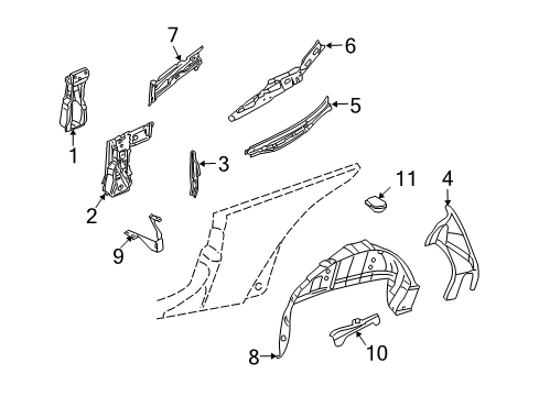 2004 Volkswagen Beetle Inner Structure - Quarter Panel Diagram 1