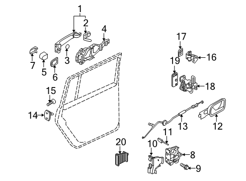 2009 Volkswagen Jetta Rear Door - Lock & Hardware Diagram 1