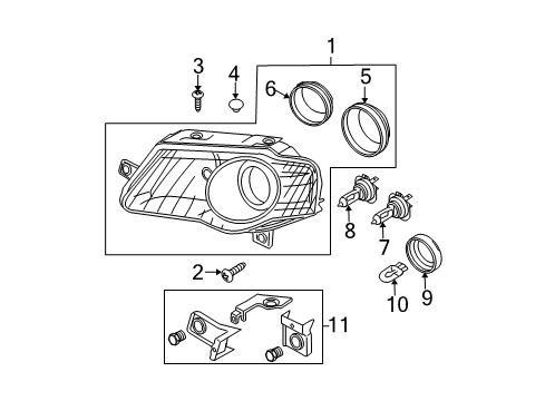 2010 Volkswagen Passat Headlamps, Headlamp Washers/Wipers, Lighting Diagram 1