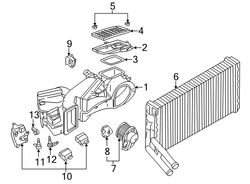 1999 Volkswagen Passat A/C Evaporator & Heater Components Diagram 1