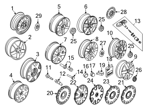 2005 Volkswagen Beetle Wheel, Alloy Diagram for 1C0-601-025-D-091