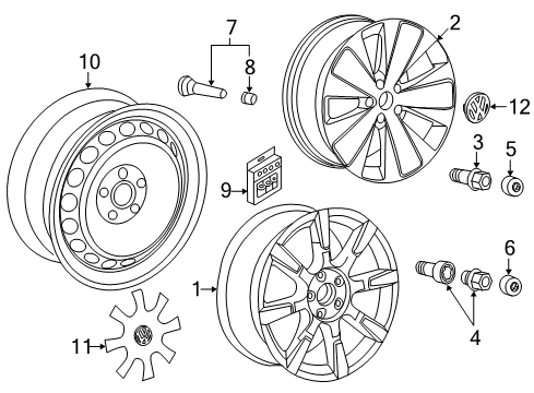 2013 Volkswagen Beetle Wheels, Covers & Trim Diagram 2