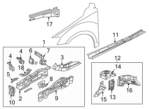 2020 Volkswagen Tiguan Structural Components & Rails Diagram 1