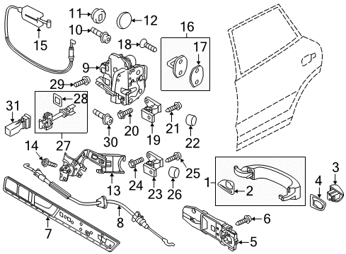 2011 Volkswagen Touareg Rear Door - Lock & Hardware Diagram 1