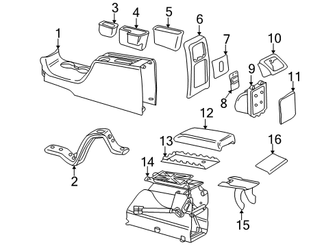 2002 Volkswagen Passat Center Console, Front Console Diagram 1