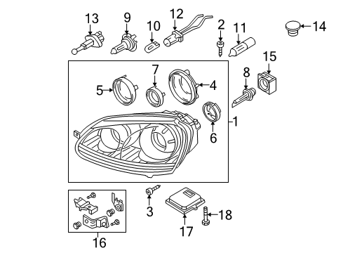 2010 Volkswagen Jetta Headlamp Assembly Screw Diagram for N-909-961-02