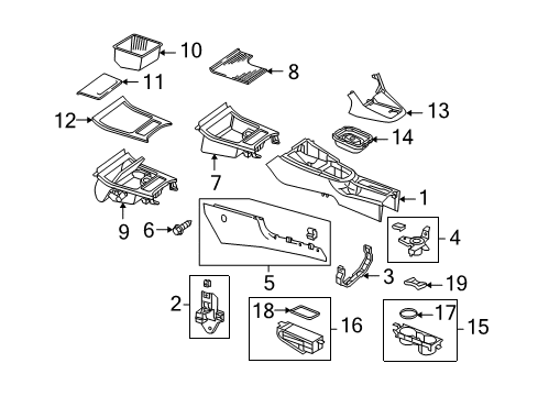 2013 Volkswagen Golf R Front Console, Rear Console Diagram 1
