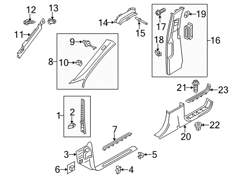2012 Volkswagen Touareg Interior Trim - Pillars, Rocker & Floor Diagram 1