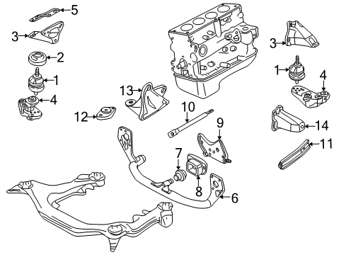 1999 Volkswagen Passat Engine & Trans Mounting Diagram
