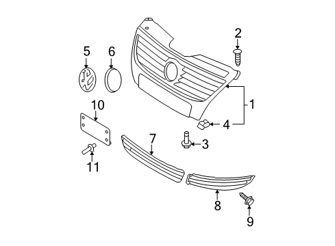 2010 Volkswagen Passat Grille & Components Diagram