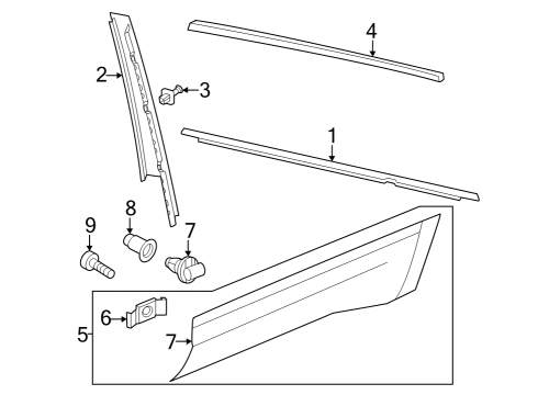 2025 Volkswagen Atlas Exterior Trim - Rear Door Diagram