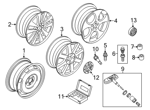 2013 Volkswagen Golf Wheel Covers & Trim Diagram