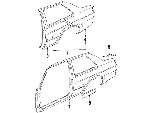 1990 Volkswagen Jetta Quarter Panel & Components Diagram