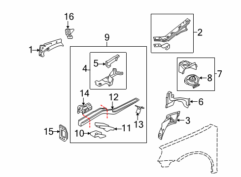 2010 Volkswagen Golf Structural Components & Rails Diagram