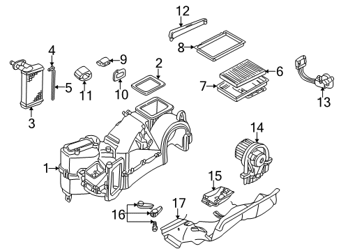 2003 Volkswagen Golf A/C Evaporator & Heater Components Diagram