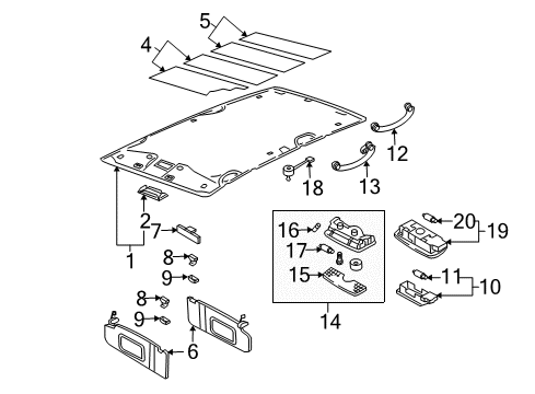 2000 Volkswagen Jetta Interior Trim - Roof Diagram