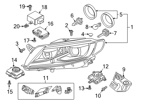 2014 Volkswagen CC Headlamp Components Diagram