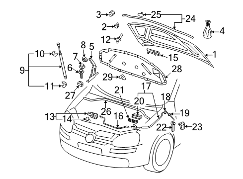2012 Volkswagen GTI Hood & Components Diagram