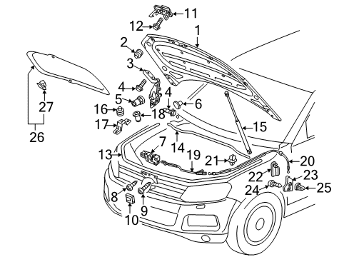 2012 Volkswagen Touareg Hood & Components Diagram