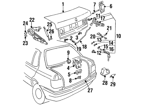 1999 Volkswagen Jetta Trunk Lid & Components Diagram