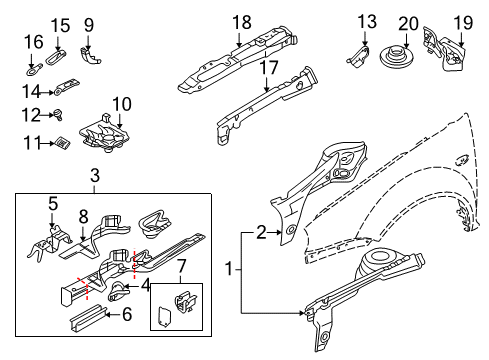 2001 Volkswagen Jetta Structural Components & Rails Diagram