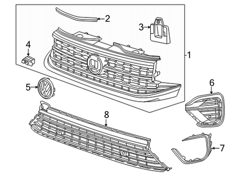 2022 Volkswagen Atlas Grille & Components Diagram 2