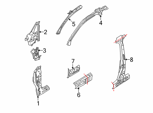 2007 Volkswagen Rabbit Hinge Pillar Diagram 2