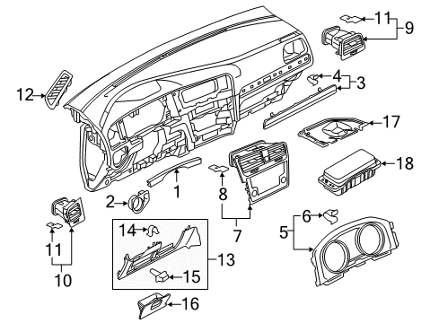 2015 Volkswagen Golf SportWagen Instrument Panel Components Diagram